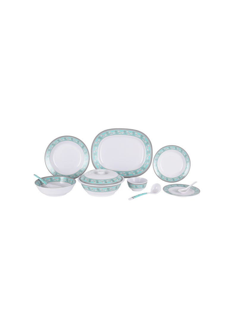 Royalford 70 Piece Melamineware Dinner Set- RF12676/ Includes Deep, Flat and Oval Plates, Serving Bowls and Rice Spoon, Soup Spoons and Ladle/ Dishwasher-Safe and Freezer-Friendly Multicolor