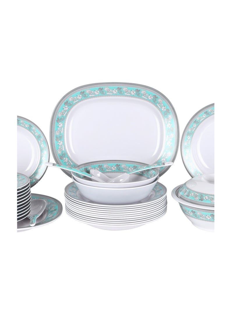 Royalford 70 Piece Melamineware Dinner Set- RF12676/ Includes Deep, Flat and Oval Plates, Serving Bowls and Rice Spoon, Soup Spoons and Ladle/ Dishwasher-Safe and Freezer-Friendly Multicolor