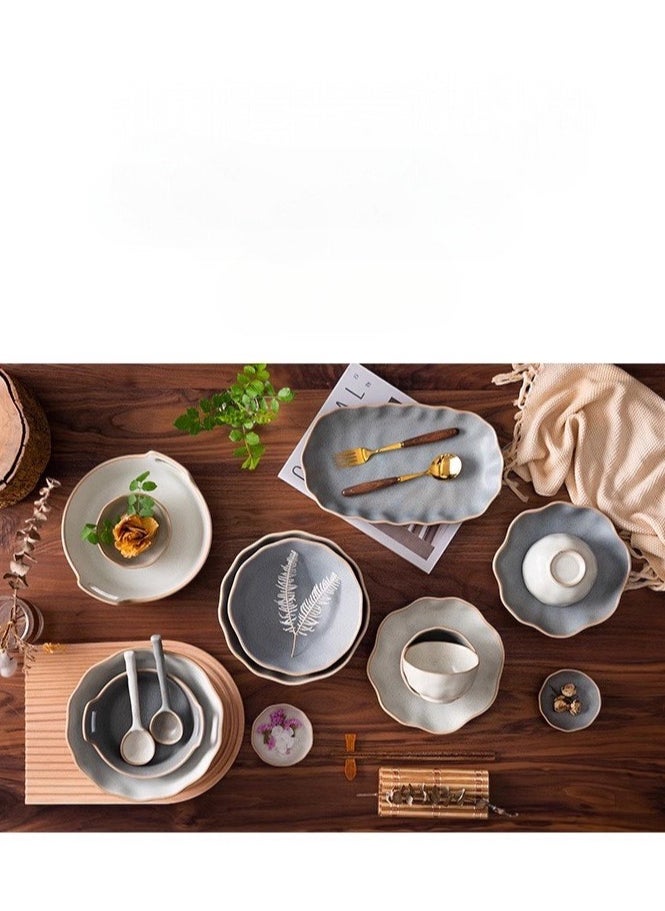 32-Piece Premium Porcelain Dinnerware Set for 6 People - Includes Bowls, Plates, Sauce Dishes, Chopsticks, Spoons, and Oval Serving Platter - Elegant and Durable for Everyday Dining or Special Occasions