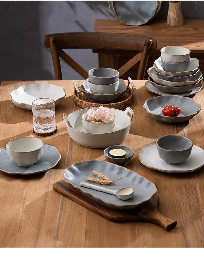 32-Piece Premium Porcelain Dinnerware Set for 6 People - Includes Bowls, Plates, Sauce Dishes, Chopsticks, Spoons, and Oval Serving Platter - Elegant and Durable for Everyday Dining or Special Occasions