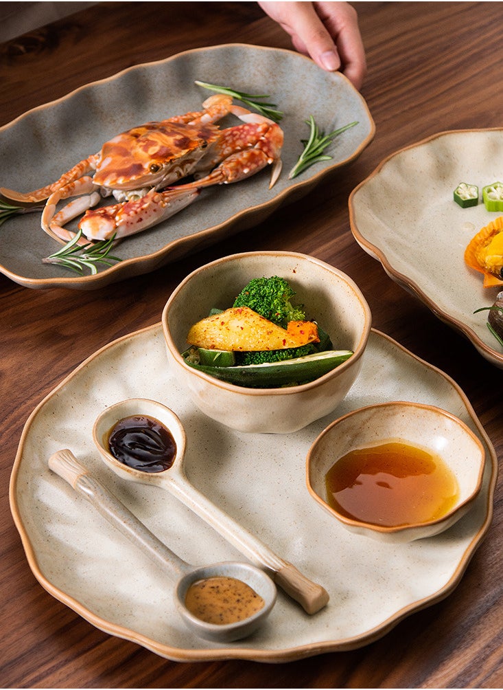 32-Piece Premium Porcelain Dinnerware Set for 6 People - Includes Bowls, Plates, Sauce Dishes, Chopsticks, Spoons, and Oval Serving Platter - Elegant and Durable for Everyday Dining or Special Occasions