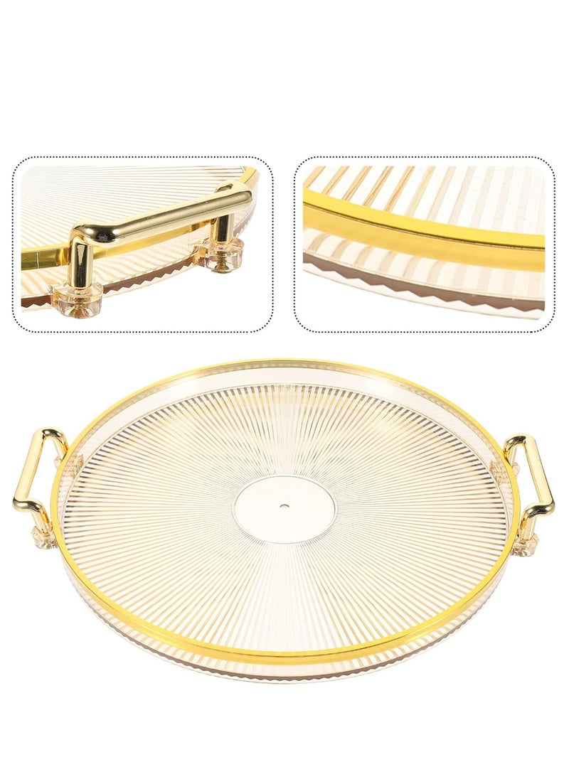 Plastic Decorative Tray – Luxury Round Serving Tray with Handles for Perfume, Jewelry, Fruit, or Makeup Display.