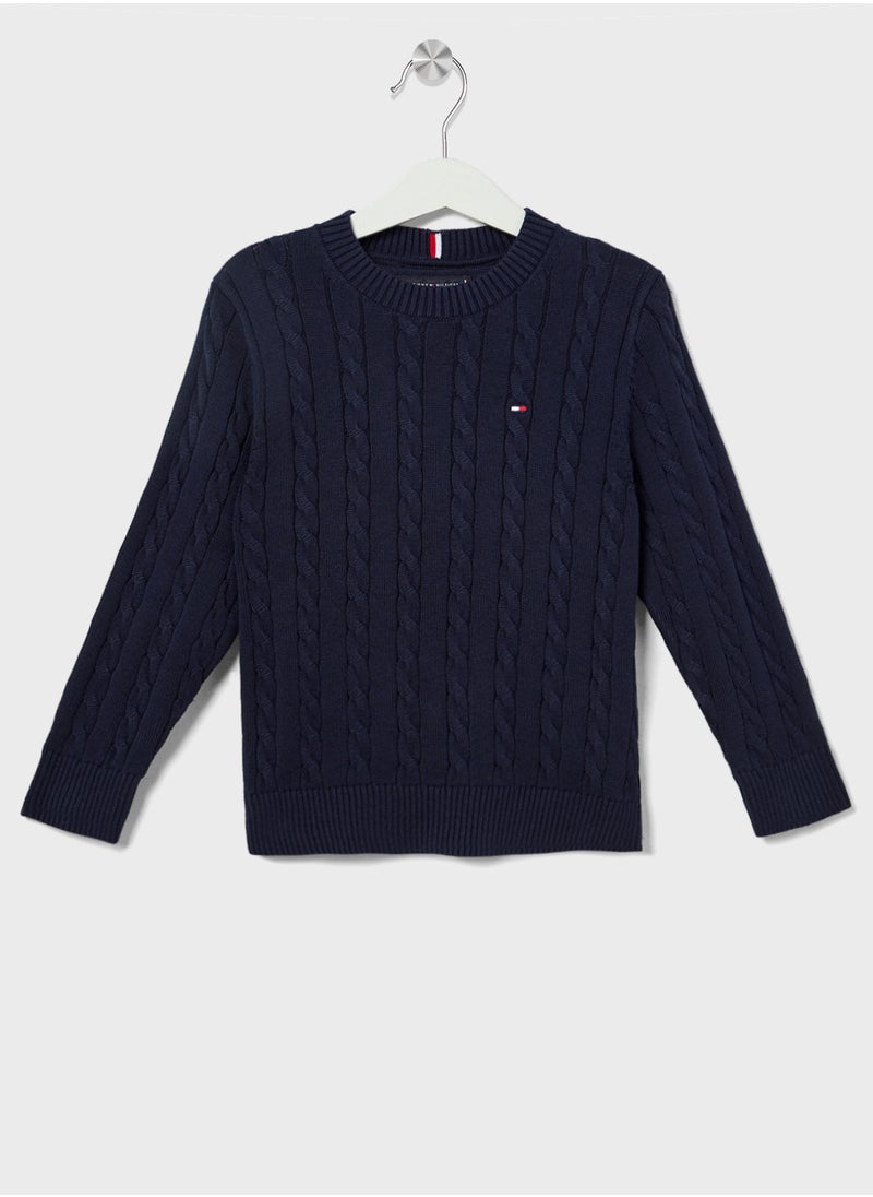 Kids Crew Neck Cotton Cable Sweater