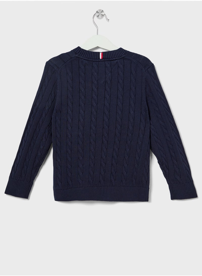 Kids Crew Neck Cotton Cable Sweater