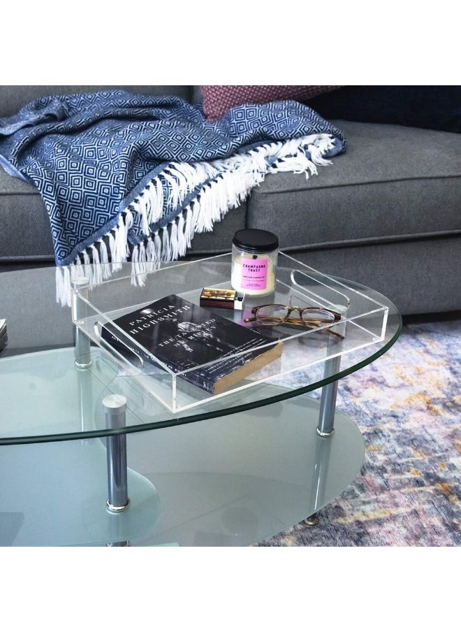 Clear Acrylic Serving Tray (11x17) with Cutout Handles, Spill-Proof, Stackable Organizer, Space-Saver, Food & Drinks Server, Indoors/Outdoors, Lucite Storage Décor & More