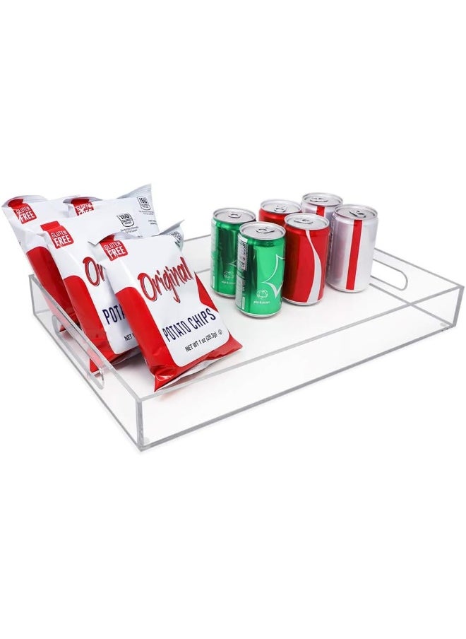 Clear Acrylic Serving Tray (11x17) with Cutout Handles, Spill-Proof, Stackable Organizer, Space-Saver, Food & Drinks Server, Indoors/Outdoors, Lucite Storage Décor & More