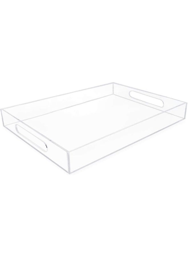 Clear Acrylic Serving Tray (11x17) with Cutout Handles, Spill-Proof, Stackable Organizer, Space-Saver, Food & Drinks Server, Indoors/Outdoors, Lucite Storage Décor & More