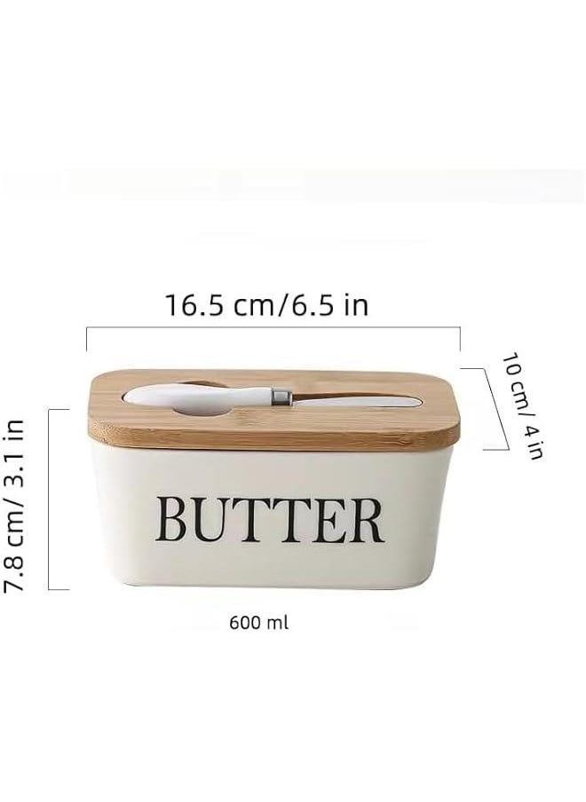 er Dish, er Dish with Lid for Countertop, Ceramics er Keeper Container with Knife and High-Quality Silicone Sealing er Dish for Home Decor Good Kitchen (White, 600ML)