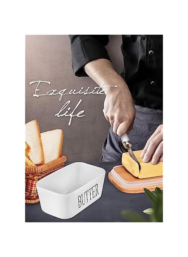 er Dish, er Dish with Lid for Countertop, Ceramics er Keeper Container with Knife and High-Quality Silicone Sealing er Dish for Home Decor Good Kitchen (White, 600ML)