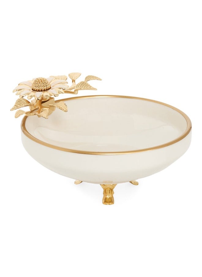 Jade Porcelain Serving Platter, Cream And Gold - 15Cm