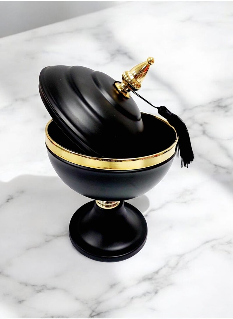 Decoration footed Candy Bowl With Lid Gold&black colors 13x25cm