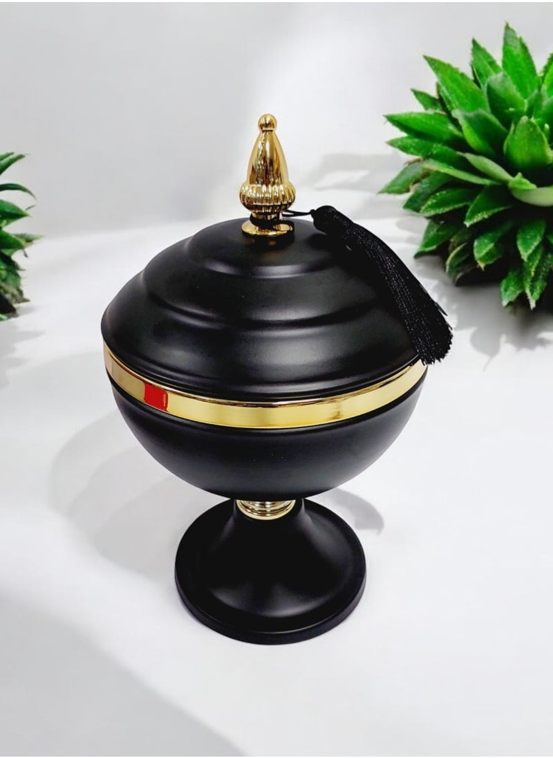 Decoration footed Candy Bowl With Lid Gold&black colors 13x25cm