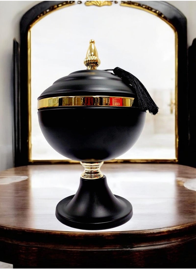 Decoration footed Candy Bowl With Lid Gold&black colors 13x25cm