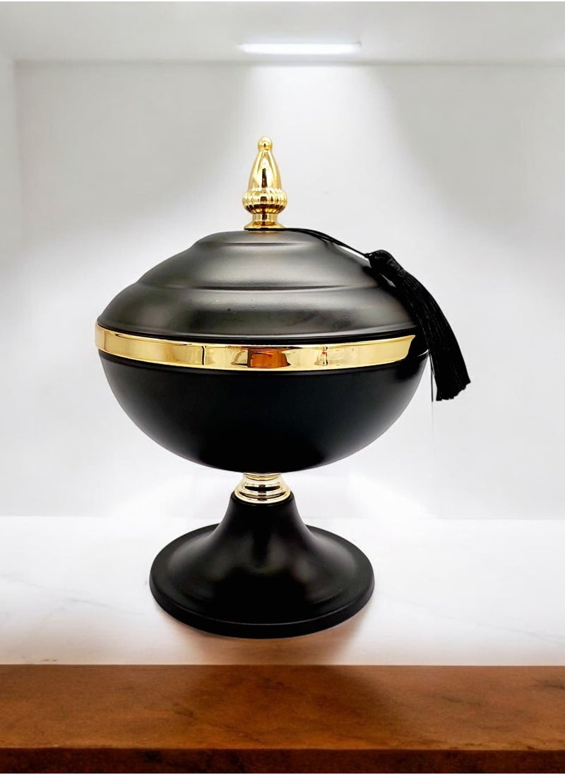 Decoration footed Candy Bowl With Lid Gold&black colors 13x25cm