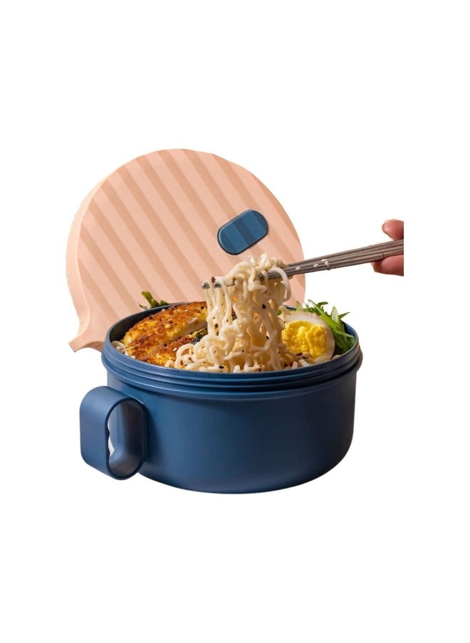 Microwave Ramen Bowl with Handles Noodle Bowl With Lid And Chopsticks BPA Free Food Grade for Home Office College Dorm Room Instant Cooking Blue