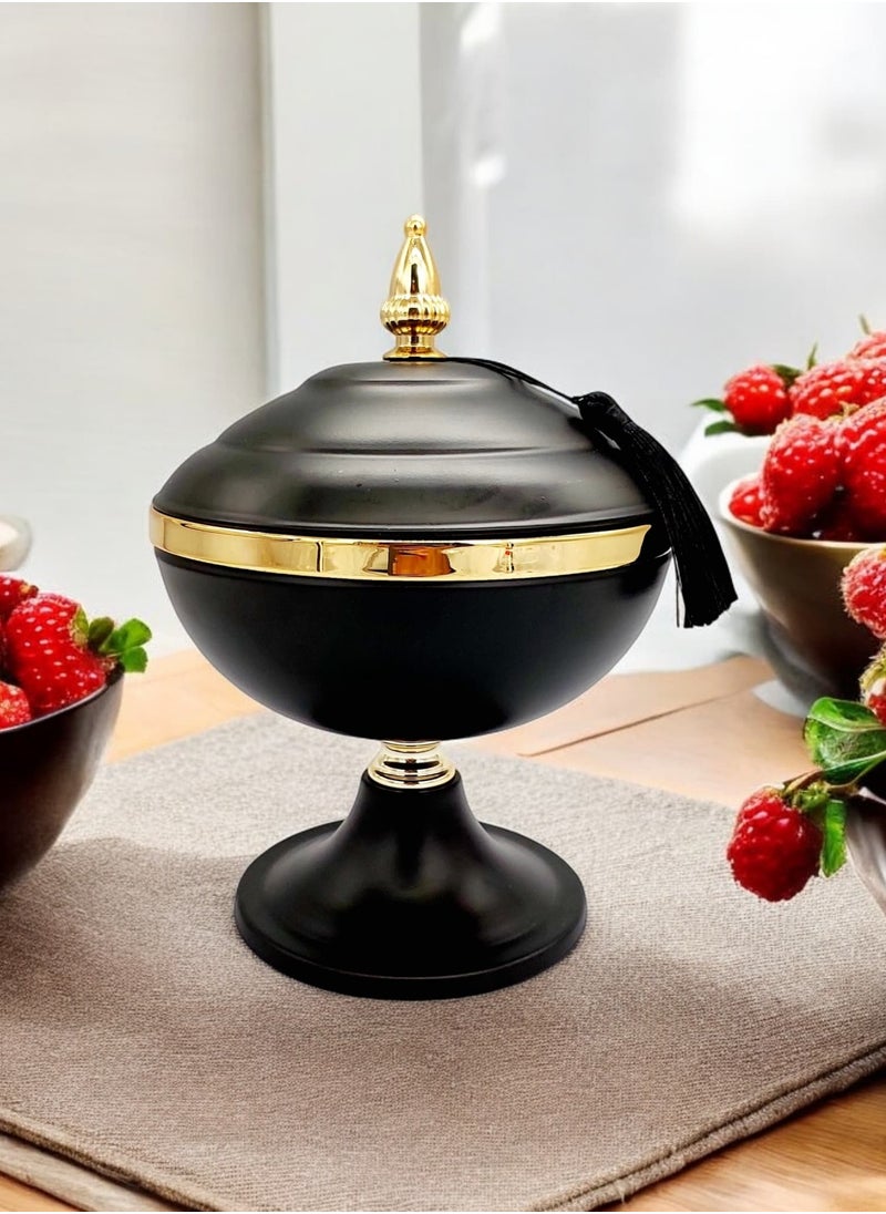 Decoration footed Candy Bowl With Lid Gold&black colors 18x25cm