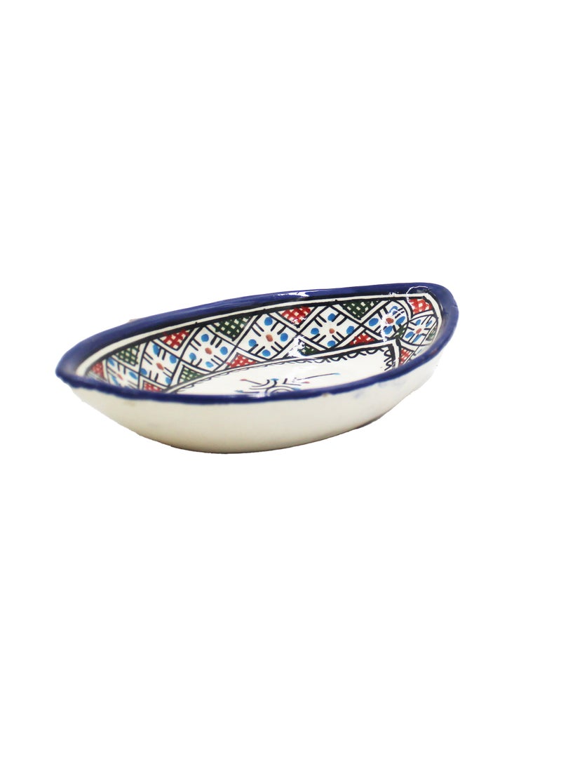 MOROCCAN HANDMADE HAND PAINTED PICKLE BOWL OVAL SHAPE 16 X 9 CM