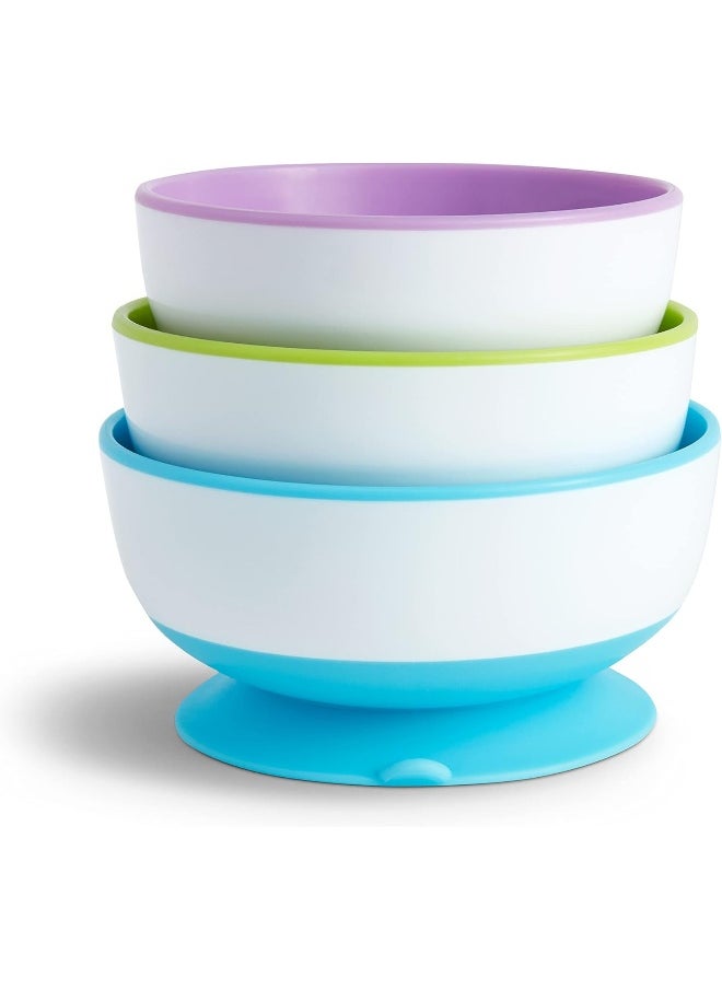 Munchkin Stay Put Suction Bowls for Baby and Toddler, 3 Pack, Blue/Green/Purple