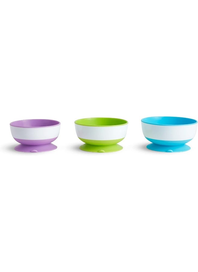 Munchkin Stay Put Suction Bowls for Baby and Toddler, 3 Pack, Blue/Green/Purple