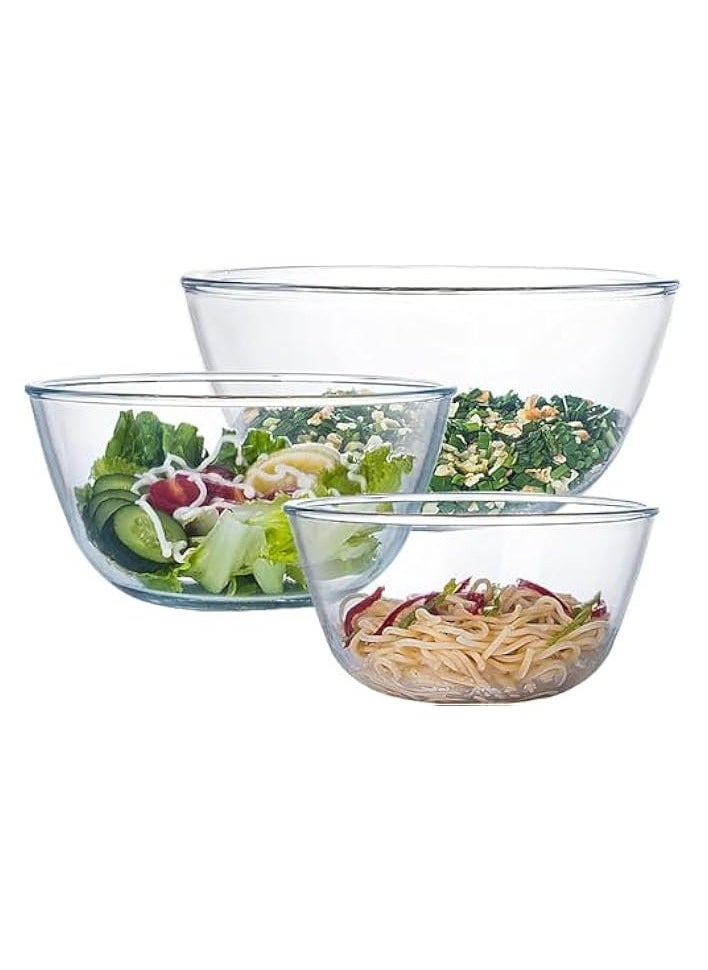 Glass Mixing Bowl Set for Baking 3-Piece Salad Bowl Set, High Brosilicate Large Bowls for Kitchen Prepping Serving and Storage, Microwave Dishwasher Oven Safe