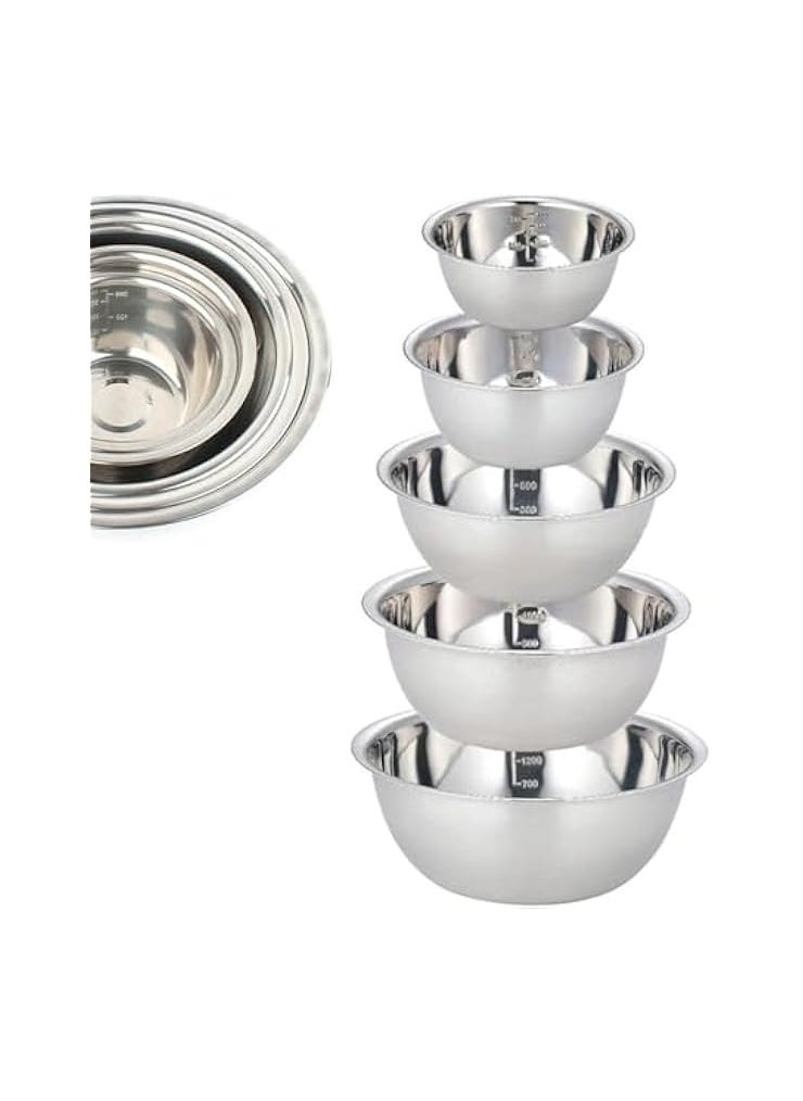 5 PCS Kitchen Nesting Bowl - Stainless Steel Mixing Bowls Set, Salad Bowl Set, Stackable Space Saving, for Serving, Salad, Marinating, Dough, Cooking, Baking & Food Storage