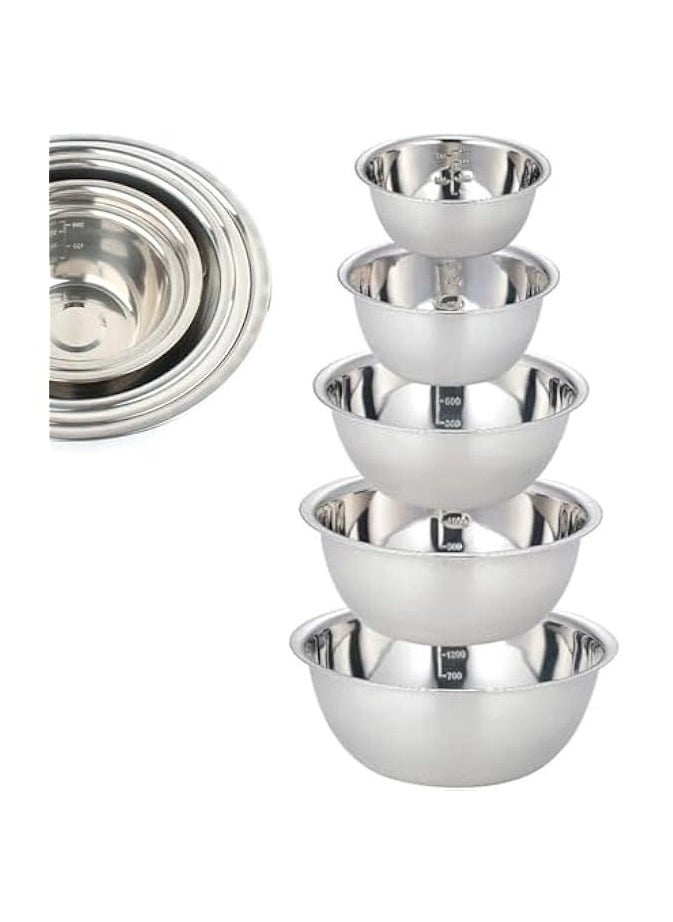 5 PCS Kitchen Nesting Bowl - Stainless Steel Mixing Bowls Set, Salad Bowl Set, Stackable Space Saving, for Serving, Salad, Marinating, Dough, Cooking, Baking & Food Storage