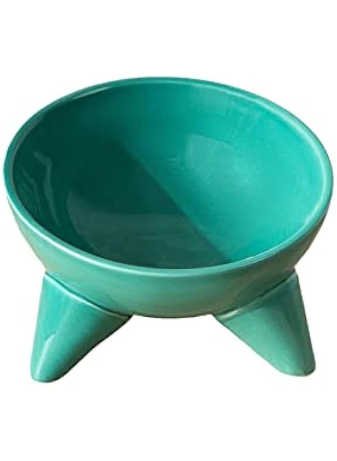 Pet Ceramic high Bowl Slanting Mouth cat Bowl Anti Black Chin cat Food Bowl cat Drinking Bowl Anti Spill Dog Bowl Supplies-Mint Green