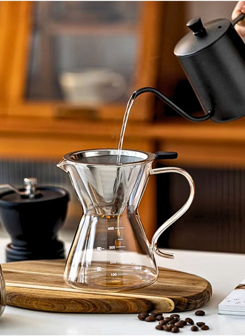 Borosilicate Heat Resistant Glass Coffee Server Pot with Filter For Pour Over Coffee Maker 500 ML