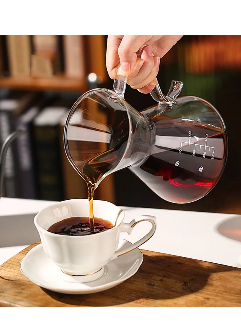 Borosilicate Heat Resistant Glass Coffee Server Pot with Filter For Pour Over Coffee Maker 500 ML