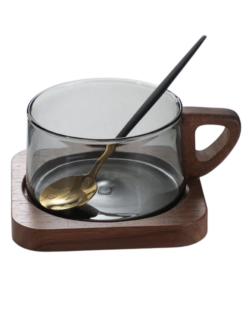 Glass Teapot with Wooden Handle, 2 Cups, Stainless Steel Spoon, and Wooden Coaster, Stovetop Safe Tea Kettle with Removable Infuser for Blooming and Loose Leaf Tea, 1200 ML