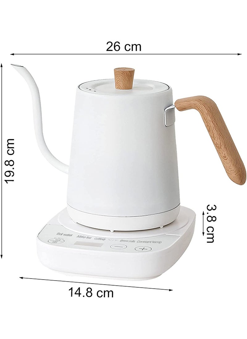 Electric Gooseneck Kettle with Temperature Control for Pour Over Coffee and Tea 304 Stainless Steel Kettle Pot Automatic Temperature 0.8L