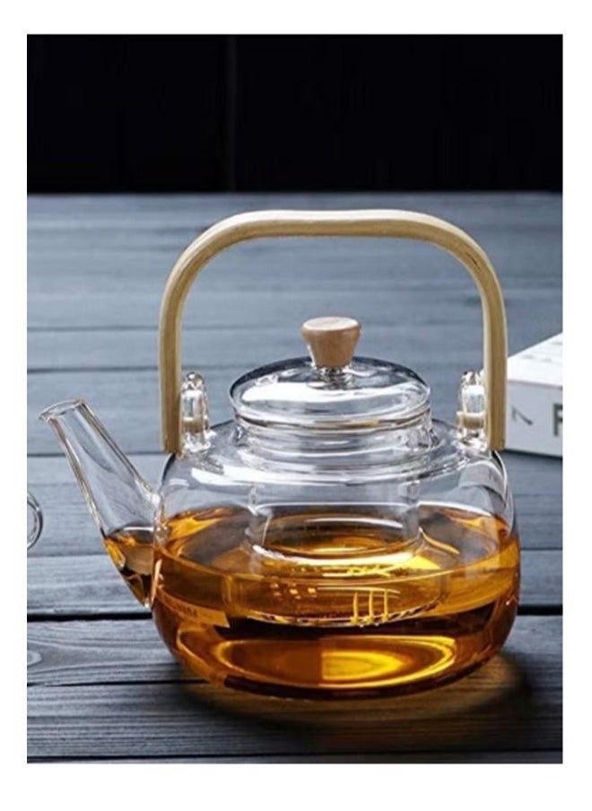 Dessini 1000ml Glass Teapot with glass filter , Borosilicate Tea Kettle with Bambo handle Stovetop KD530