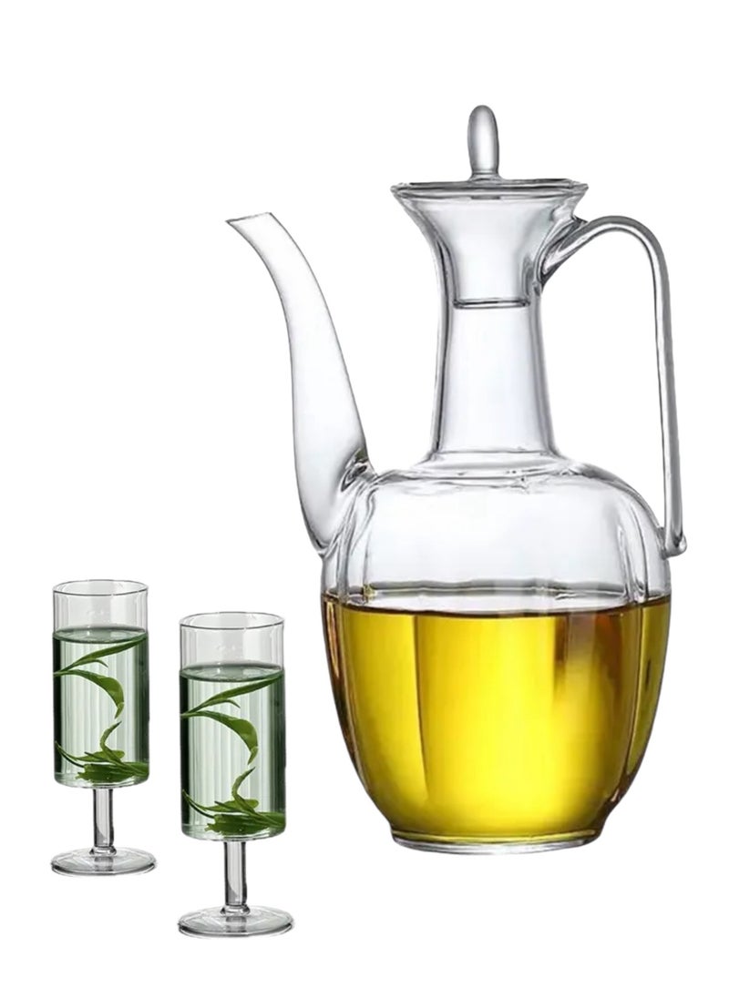 Glass Tea Kettle Set with 2 Glasses, Borosilicate Heat-Resistant and Sleek Glass Kettle for Boiling Tea (550ml)