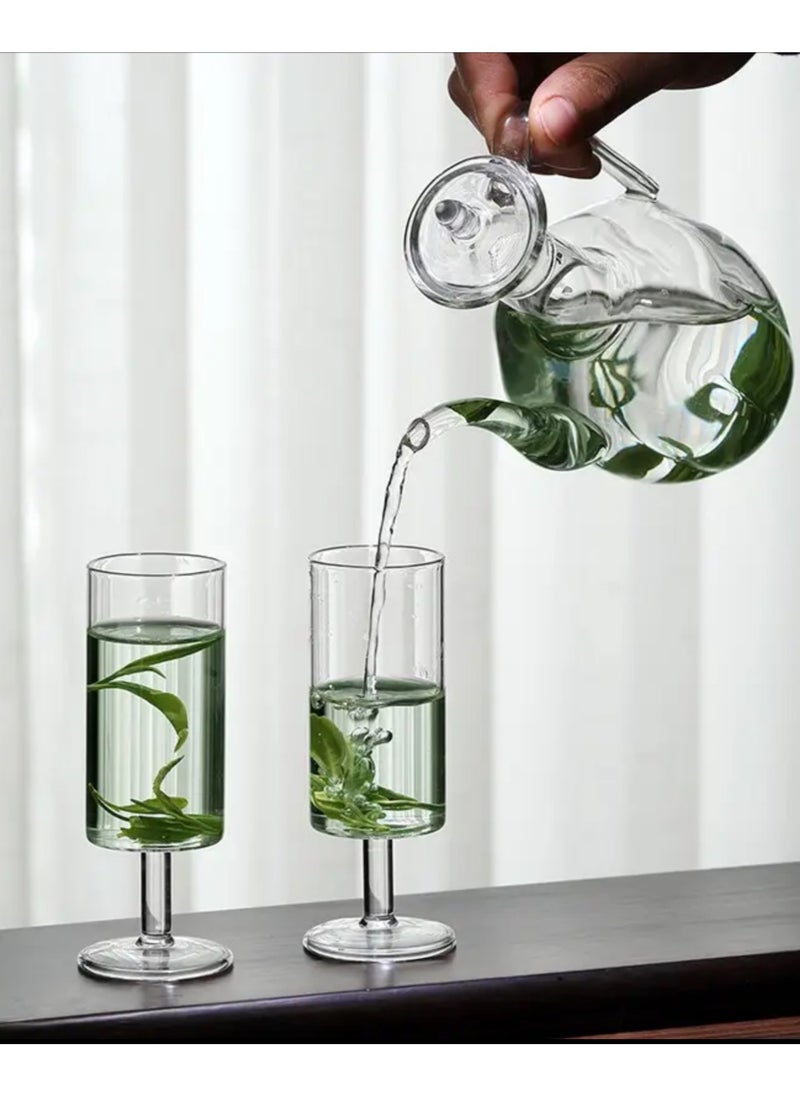 Glass Tea Kettle Set with 2 Glasses, Borosilicate Heat-Resistant and Sleek Glass Kettle for Boiling Tea (550ml)