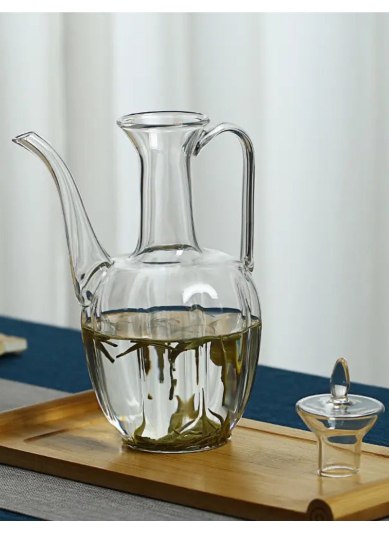Glass Tea Kettle Set with 2 Glasses, Borosilicate Heat-Resistant and Sleek Glass Kettle for Boiling Tea (550ml)