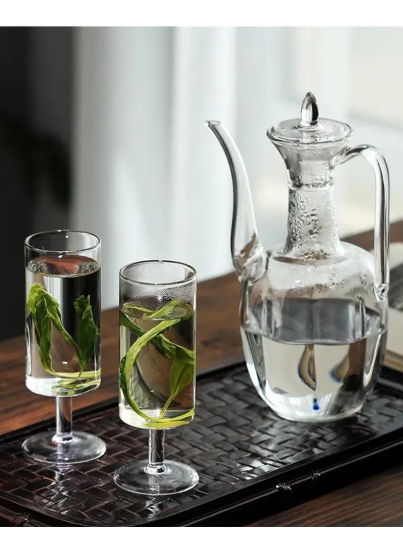 Glass Tea Kettle Set with 2 Glasses, Borosilicate Heat-Resistant and Sleek Glass Kettle for Boiling Tea (550ml)