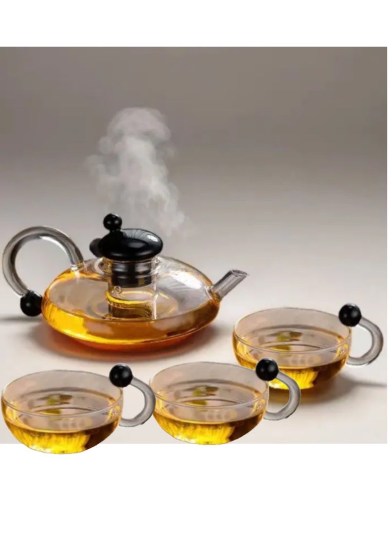 Classic Teapot Set with Removable Infuser and 3 Cups, Stovetop Safe (600ml)