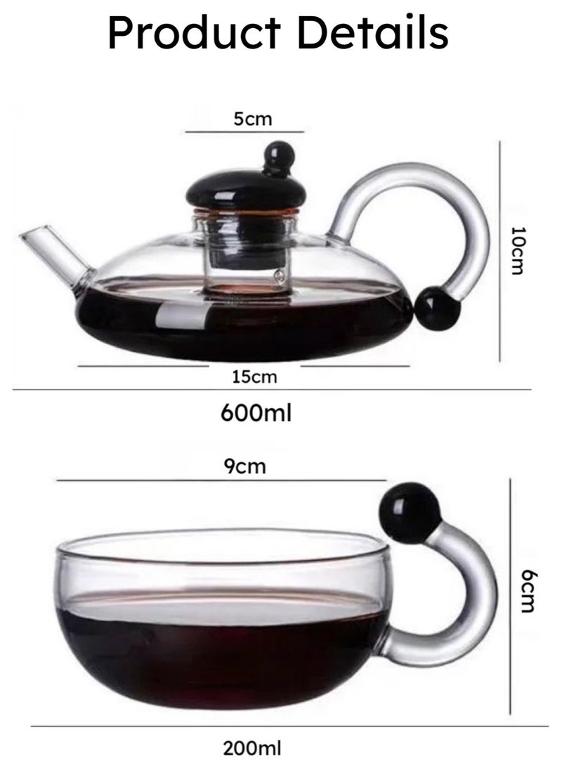 Classic Teapot Set with Removable Infuser and 3 Cups, Stovetop Safe (600ml)