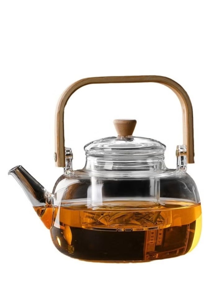 1000ml Glass Teapot With Glass Infuser, Teapot With Strainer For Loose Tea, Safe On Stovetop, Tea Pot With Bamboo Handle