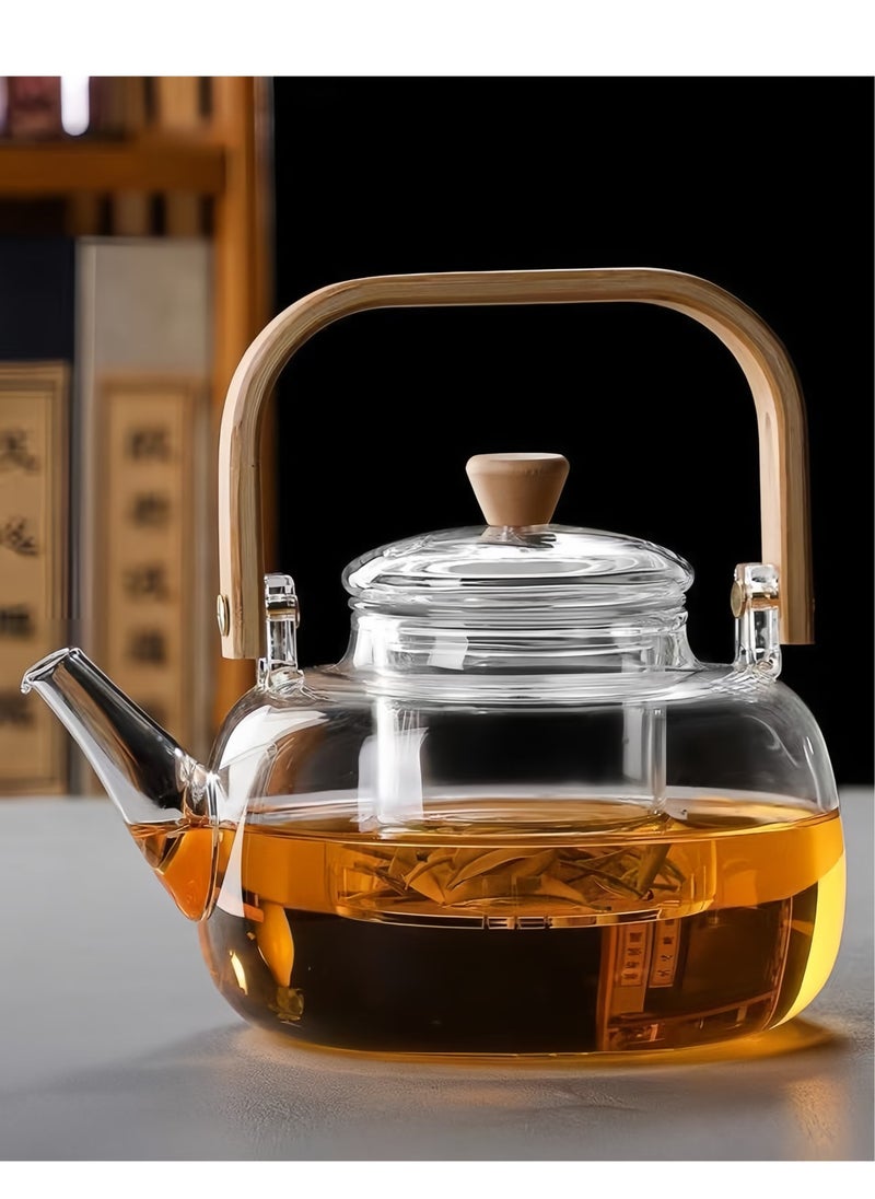 1000ml Glass Teapot With Glass Infuser, Teapot With Strainer For Loose Tea, Safe On Stovetop, Tea Pot With Bamboo Handle