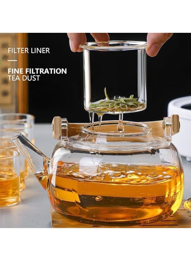 1000ml Glass Teapot With Glass Infuser, Teapot With Strainer For Loose Tea, Safe On Stovetop, Tea Pot With Bamboo Handle