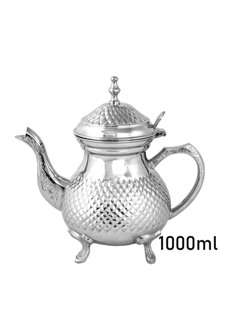 Brass Moroccan Teapot 1000ml Diamond Design Handmade Traditional Tea Kettle for Arabic and Turkish Tea