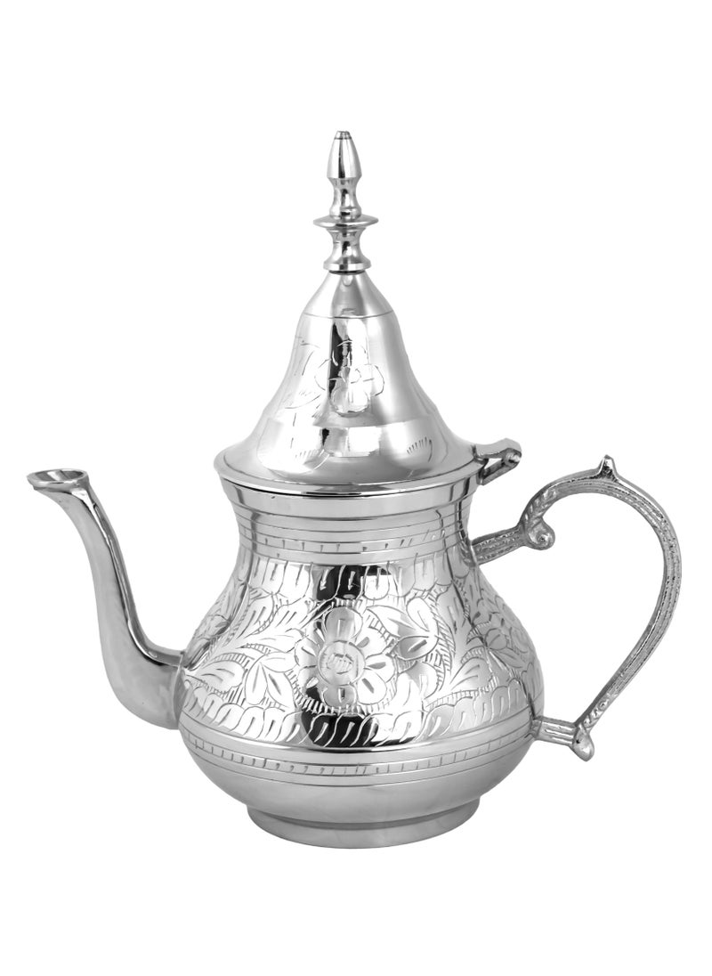 Brass Moroccan Teapot 1000ml Rose Design Handmade Traditional Tea Kettle for Arabic and Turkish Tea