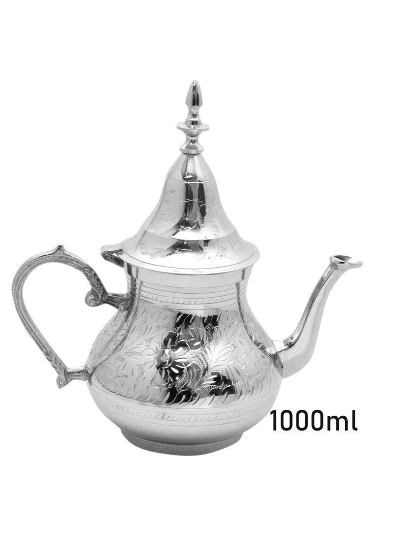 Brass Moroccan Teapot 1000ml Rose Design Handmade Traditional Tea Kettle for Arabic and Turkish Tea