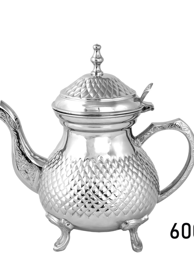 Brass Moroccan Teapot 600ml Diamond Design Handmade Traditional Tea Kettle for Arabic and Turkish Tea
