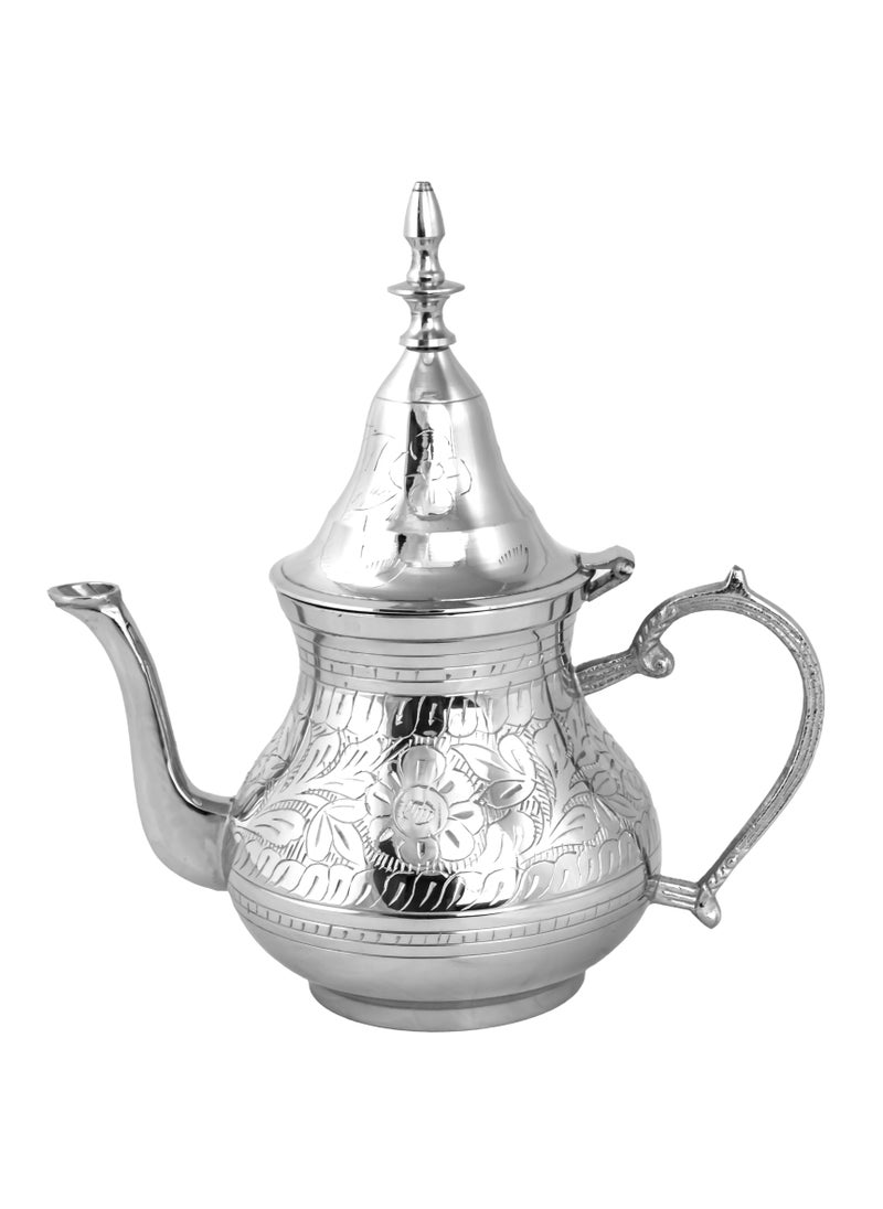 Brass Moroccan Teapot 800ml Rose Design Handmade Traditional Tea Kettle for Arabic and Turkish Tea