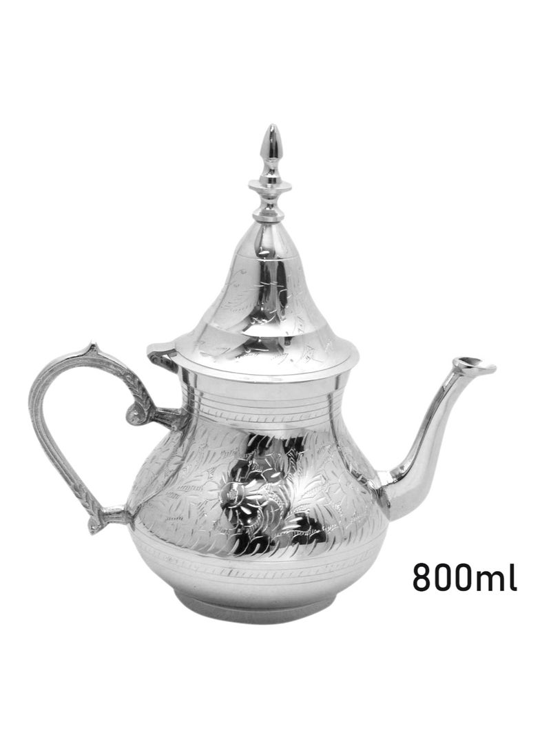 Brass Moroccan Teapot 800ml Rose Design Handmade Traditional Tea Kettle for Arabic and Turkish Tea