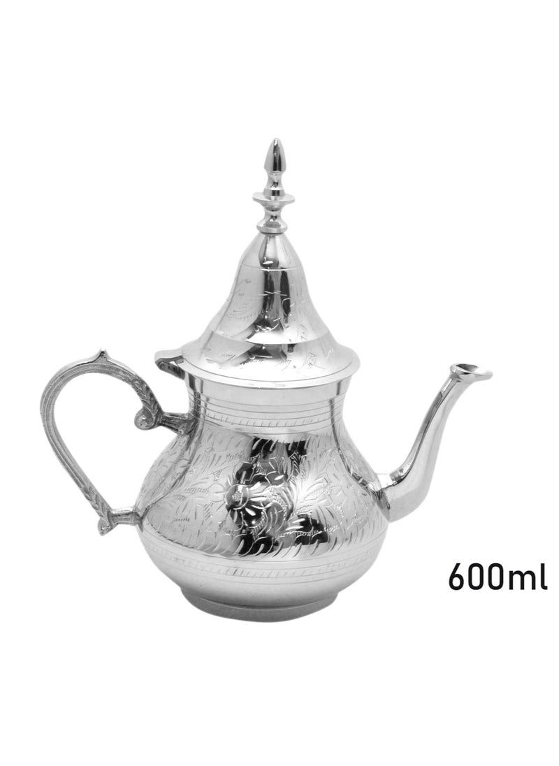 Brass Moroccan Teapot 600ml Rose Design Handmade Traditional Tea Kettle for Arabic and Turkish Tea