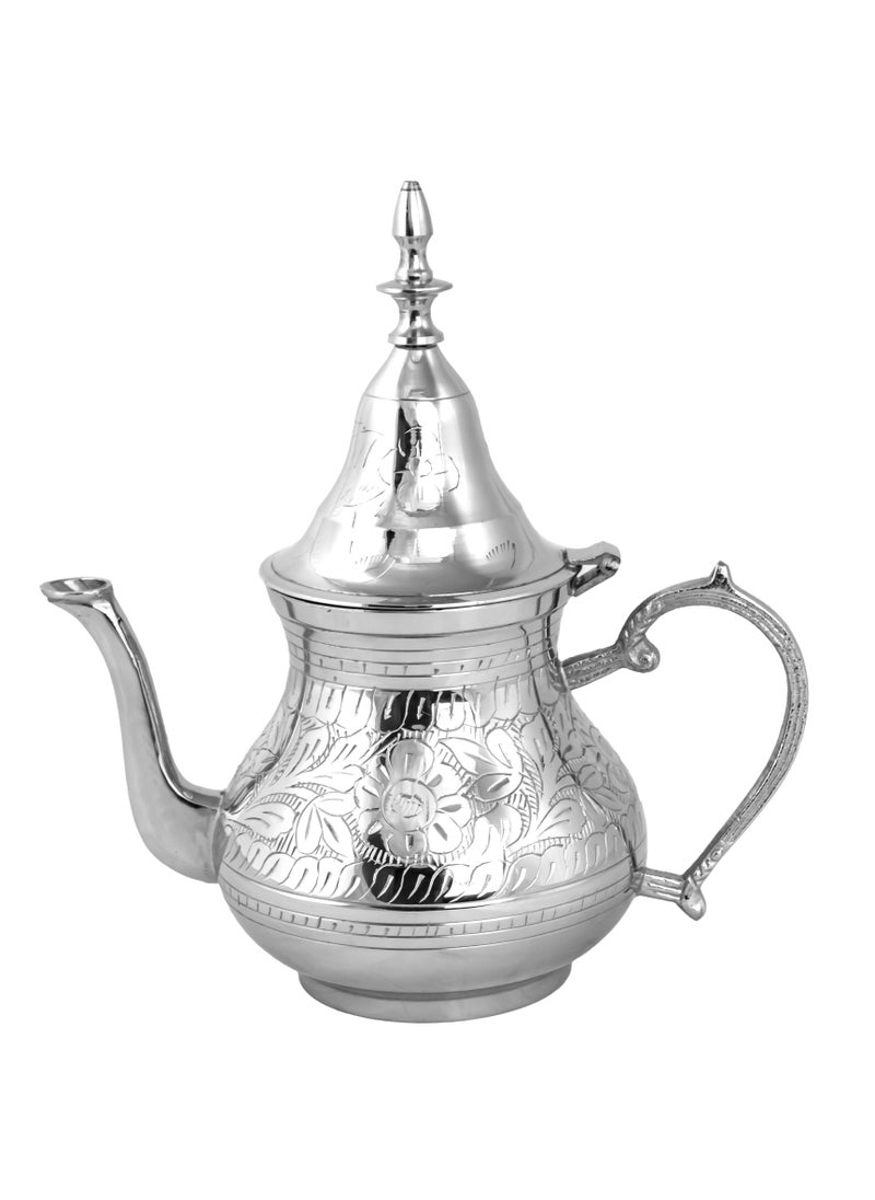 Brass Moroccan Teapot 600ml Rose Design Handmade Traditional Tea Kettle for Arabic and Turkish Tea