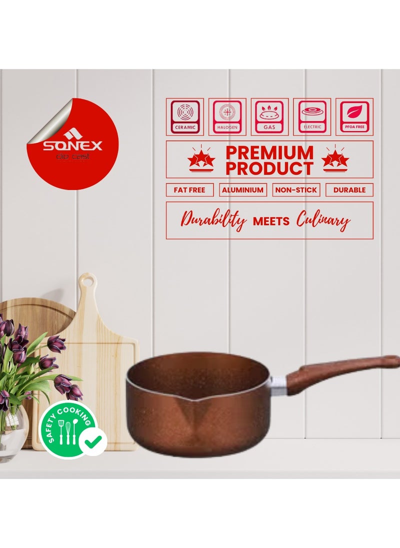 Sonex Non Stick Galaxy Milk Pan, Premium Milk Pan Marble Coated With Induction, Easy Cleaning, Even Heating, Durable Construction, Healthy Cooking, Easy To Clean|Cinnamon Color, 20 cm & 3.5 Ltr
